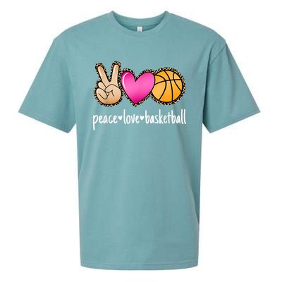 Peace Love Basketball Leopard Print Girls Women Basketball Sueded Cloud Jersey T-Shirt