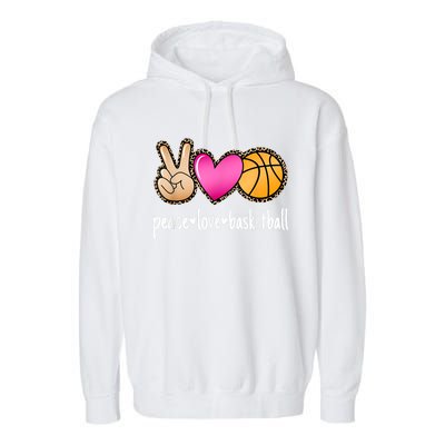 Peace Love Basketball Leopard Print Girls Women Basketball Garment-Dyed Fleece Hoodie