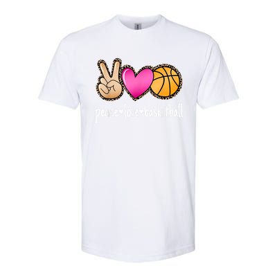 Peace Love Basketball Leopard Print Girls Women Basketball Softstyle CVC T-Shirt