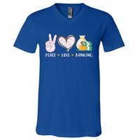 Peace Love Banking Banker Funny Gift Idea Gift V-Neck T-Shirt