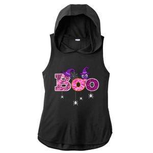 Pink Leopard Boo Spider WItch Hat Cute Scary Halloween Girls Ladies PosiCharge Tri-Blend Wicking Draft Hoodie Tank