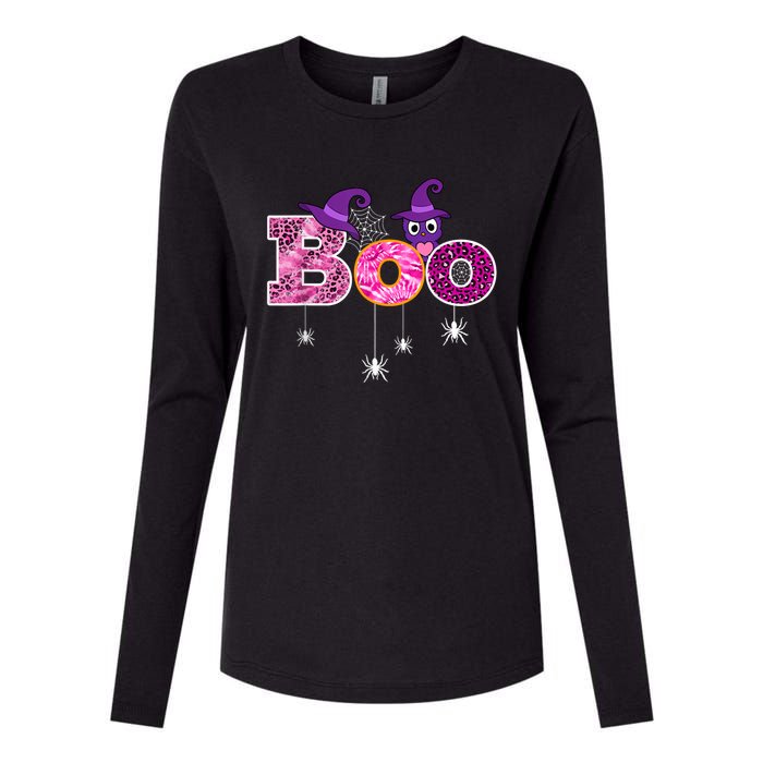 Pink Leopard Boo Spider WItch Hat Cute Scary Halloween Girls Womens Cotton Relaxed Long Sleeve T-Shirt