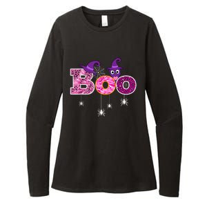 Pink Leopard Boo Spider WItch Hat Cute Scary Halloween Girls Womens CVC Long Sleeve Shirt