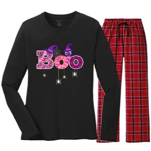 Pink Leopard Boo Spider WItch Hat Cute Scary Halloween Girls Women's Long Sleeve Flannel Pajama Set 