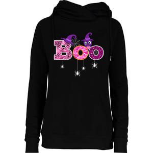 Pink Leopard Boo Spider WItch Hat Cute Scary Halloween Girls Womens Funnel Neck Pullover Hood