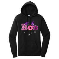 Pink Leopard Boo Spider WItch Hat Cute Scary Halloween Girls Women's Pullover Hoodie