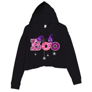 Pink Leopard Boo Spider WItch Hat Cute Scary Halloween Girls Crop Fleece Hoodie