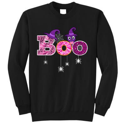 Pink Leopard Boo Spider WItch Hat Cute Scary Halloween Girls Tall Sweatshirt