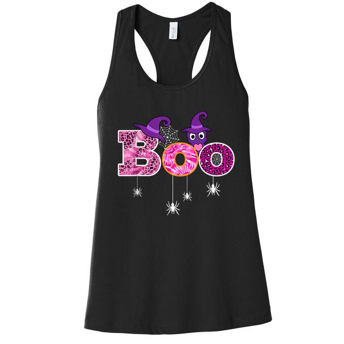 Pink Leopard Boo Spider WItch Hat Cute Scary Halloween Girls Women's Racerback Tank