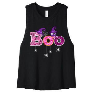 Pink Leopard Boo Spider WItch Hat Cute Scary Halloween Girls Women's Racerback Cropped Tank