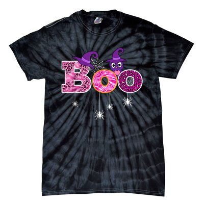 Pink Leopard Boo Spider WItch Hat Cute Scary Halloween Girls Tie-Dye T-Shirt