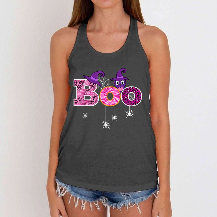 Pink Leopard Boo Spider WItch Hat Cute Scary Halloween Girls Women's Knotted Racerback Tank