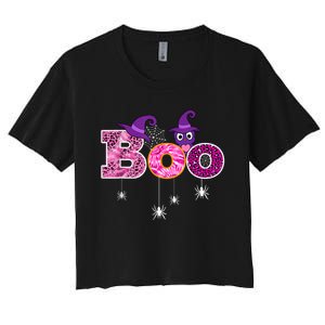 Pink Leopard Boo Spider WItch Hat Cute Scary Halloween Girls Women's Crop Top Tee