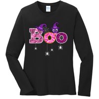 Pink Leopard Boo Spider WItch Hat Cute Scary Halloween Girls Ladies Long Sleeve Shirt