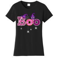 Pink Leopard Boo Spider WItch Hat Cute Scary Halloween Girls Women's T-Shirt