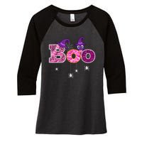 Pink Leopard Boo Spider WItch Hat Cute Scary Halloween Girls Women's Tri-Blend 3/4-Sleeve Raglan Shirt