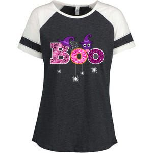 Pink Leopard Boo Spider WItch Hat Cute Scary Halloween Girls Enza Ladies Jersey Colorblock Tee