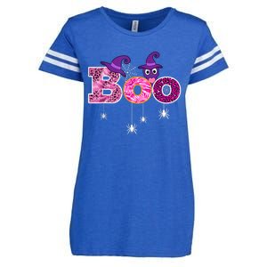 Pink Leopard Boo Spider WItch Hat Cute Scary Halloween Girls Enza Ladies Jersey Football T-Shirt