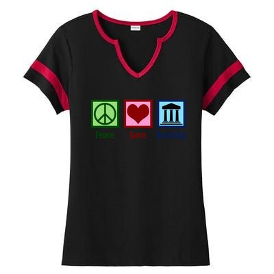 Peace Love Banking Funny Banker Cool Gift Ladies Halftime Notch Neck Tee