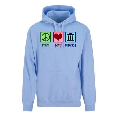 Peace Love Banking Funny Banker Cool Gift Unisex Surf Hoodie