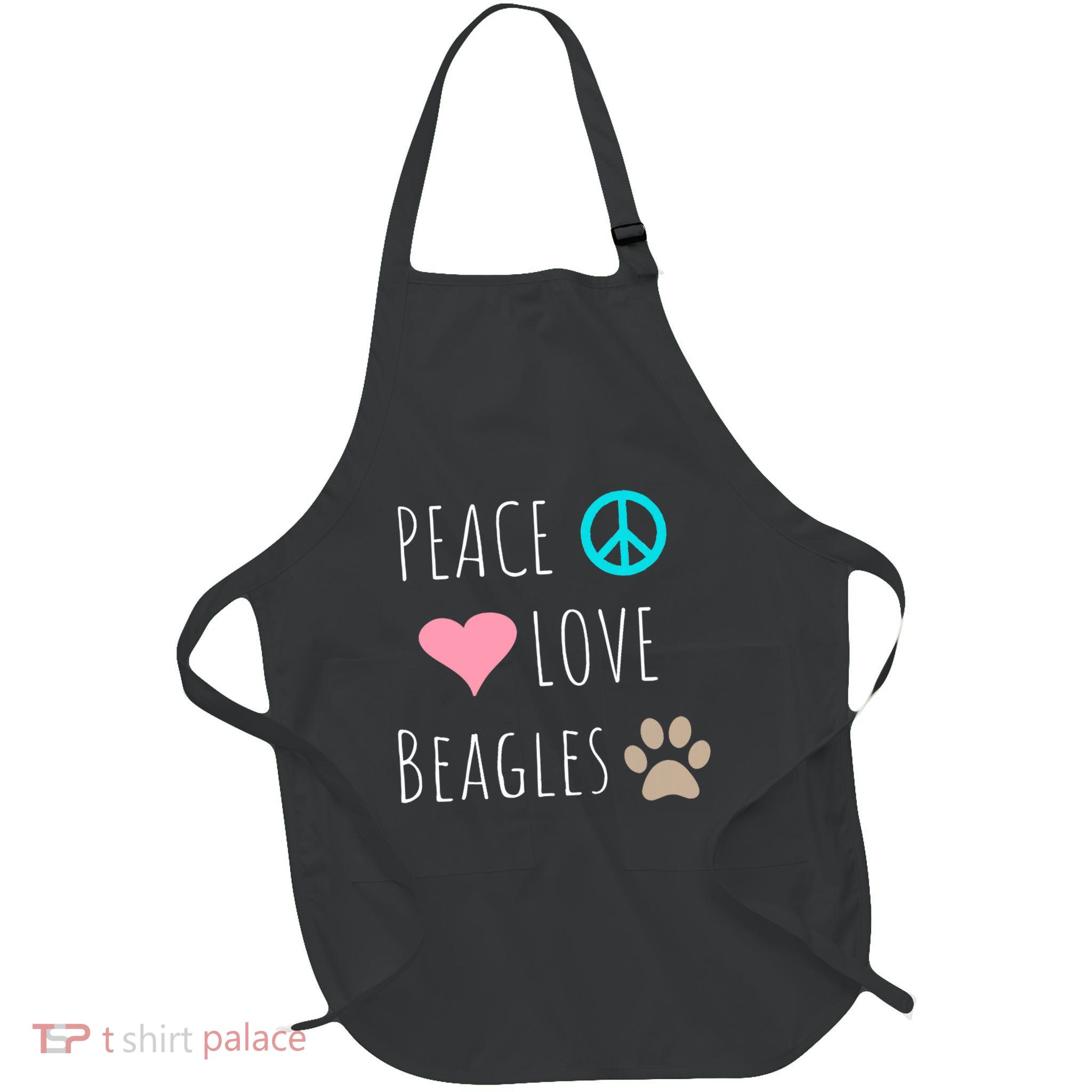 Peace Love Beagles Cute Dog Puppy Pet Lover Full-Length Apron With Pockets