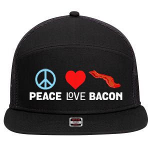 Peace Love Bacon Funny Pork Strips Food Lover Tee 7 Panel Mesh Trucker Snapback Hat