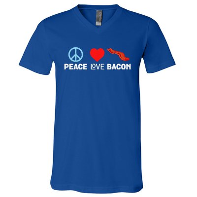 Peace Love Bacon Funny Pork Strips Food Lover Tee V-Neck T-Shirt