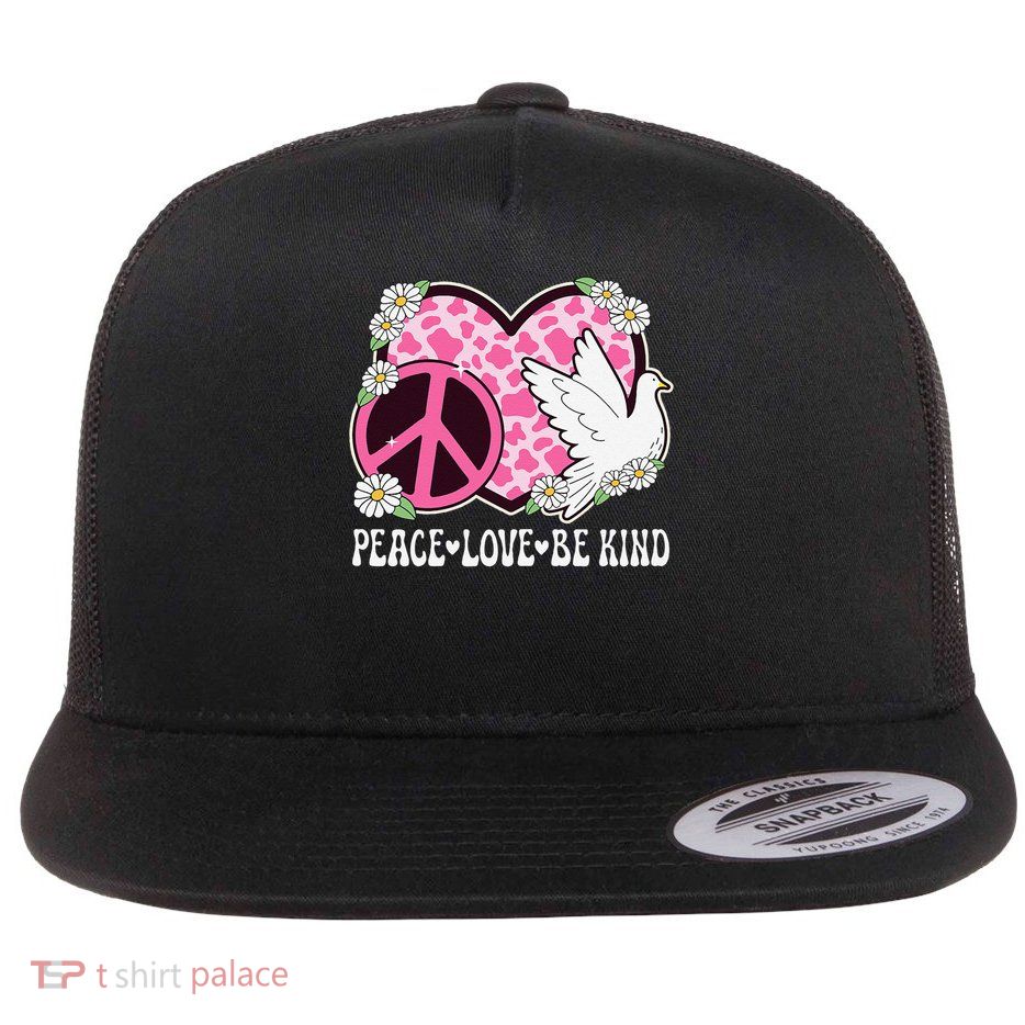 Peace Love Be Kind Cow Print Women Cute Kindness Flat Bill Trucker Hat