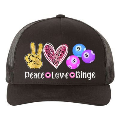 Peace Love Bingo Funny Bingo Lover Yupoong Adult 5-Panel Trucker Hat