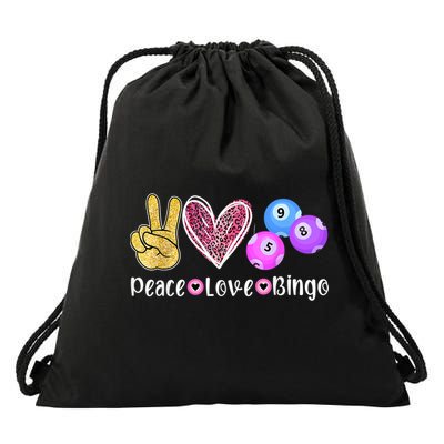 Peace Love Bingo Funny Bingo Lover Drawstring Bag