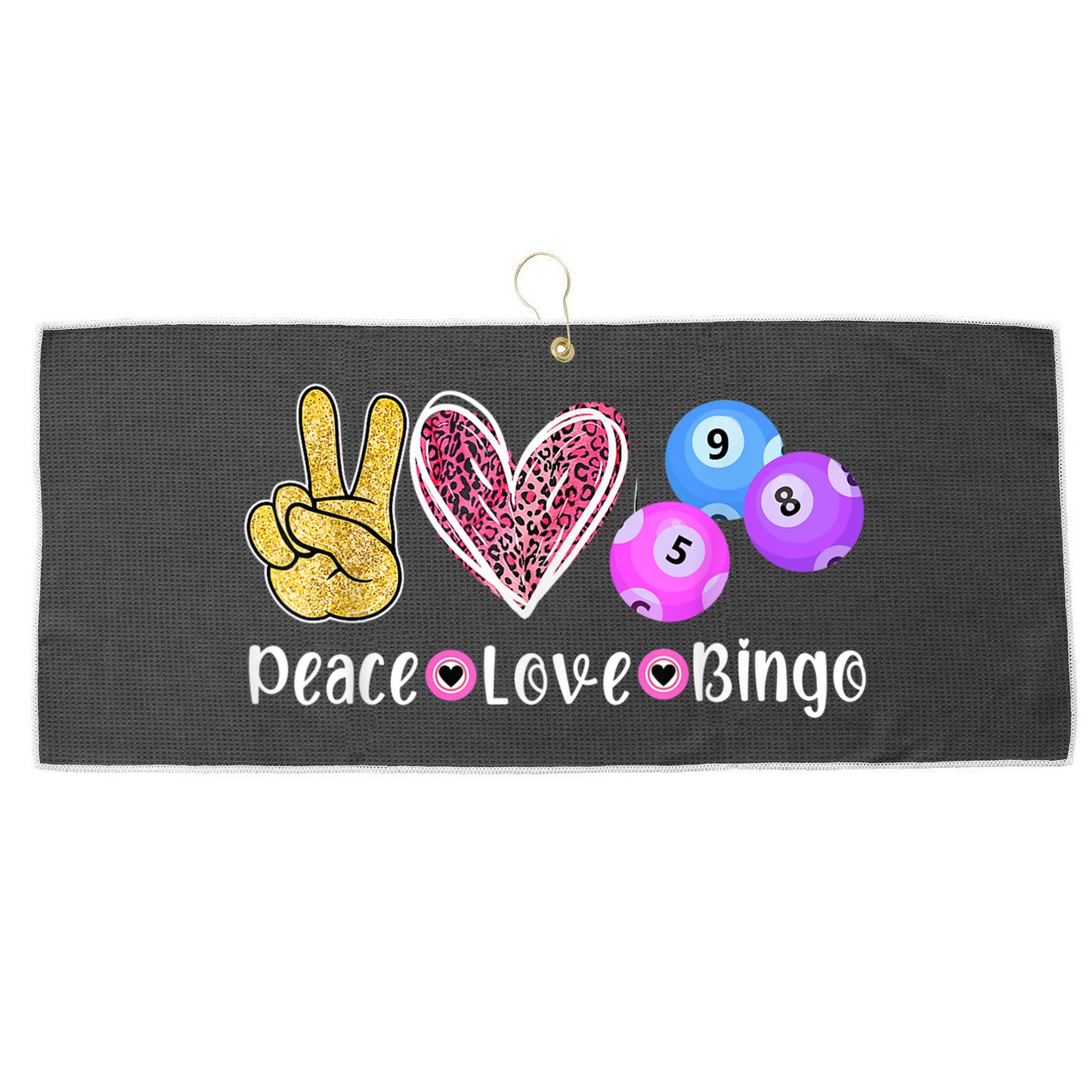 Peace Love Bingo Funny Bingo Lover Large Microfiber Waffle Golf Towel