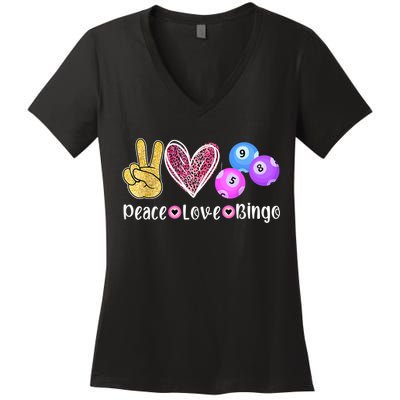 Peace Love Bingo Funny Bingo Lover Women's V-Neck T-Shirt