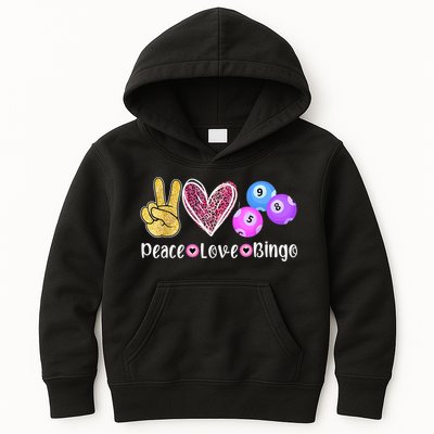 Peace Love Bingo Funny Bingo Lover Kids Hoodie