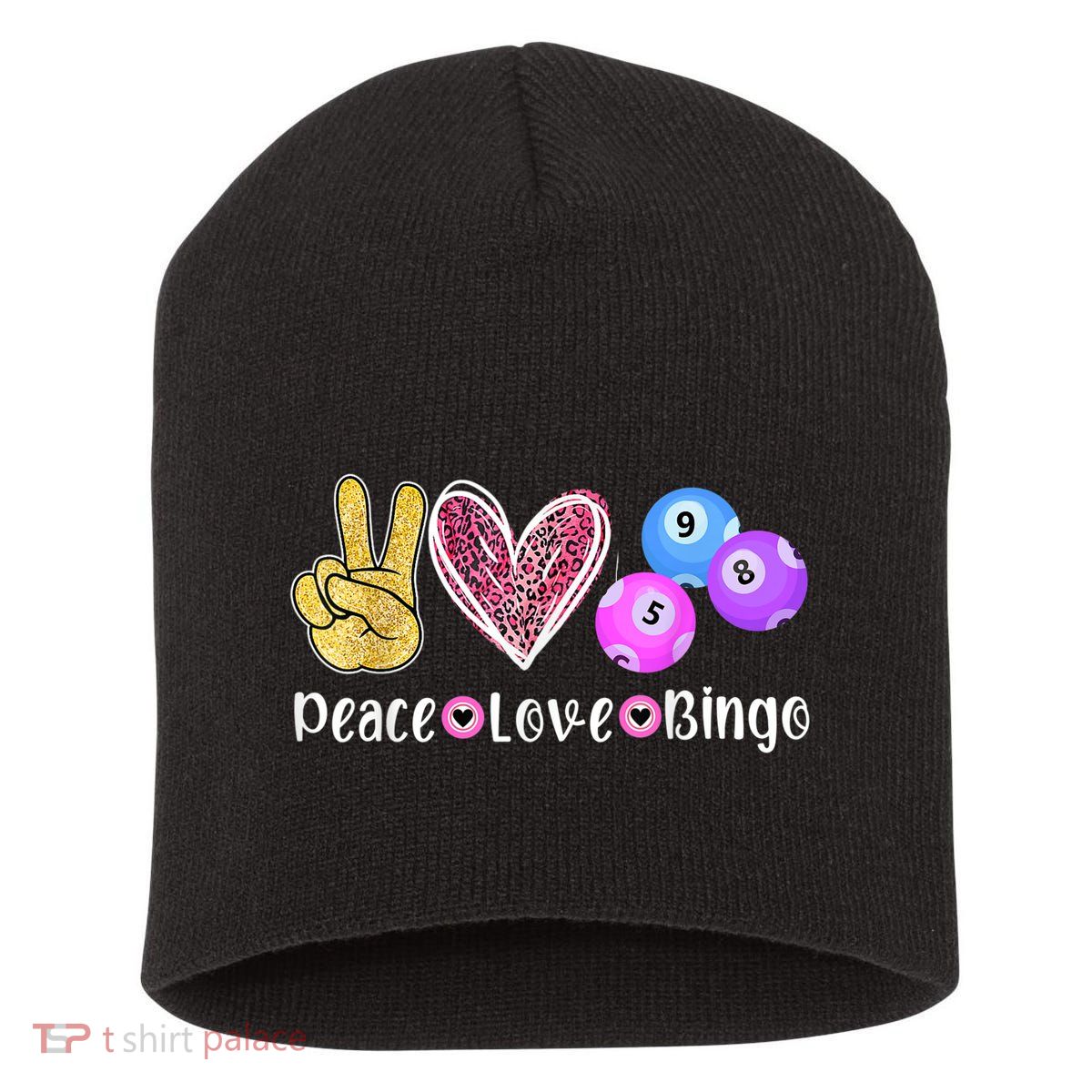 Peace Love Bingo Funny Bingo Lover Short Acrylic Beanie