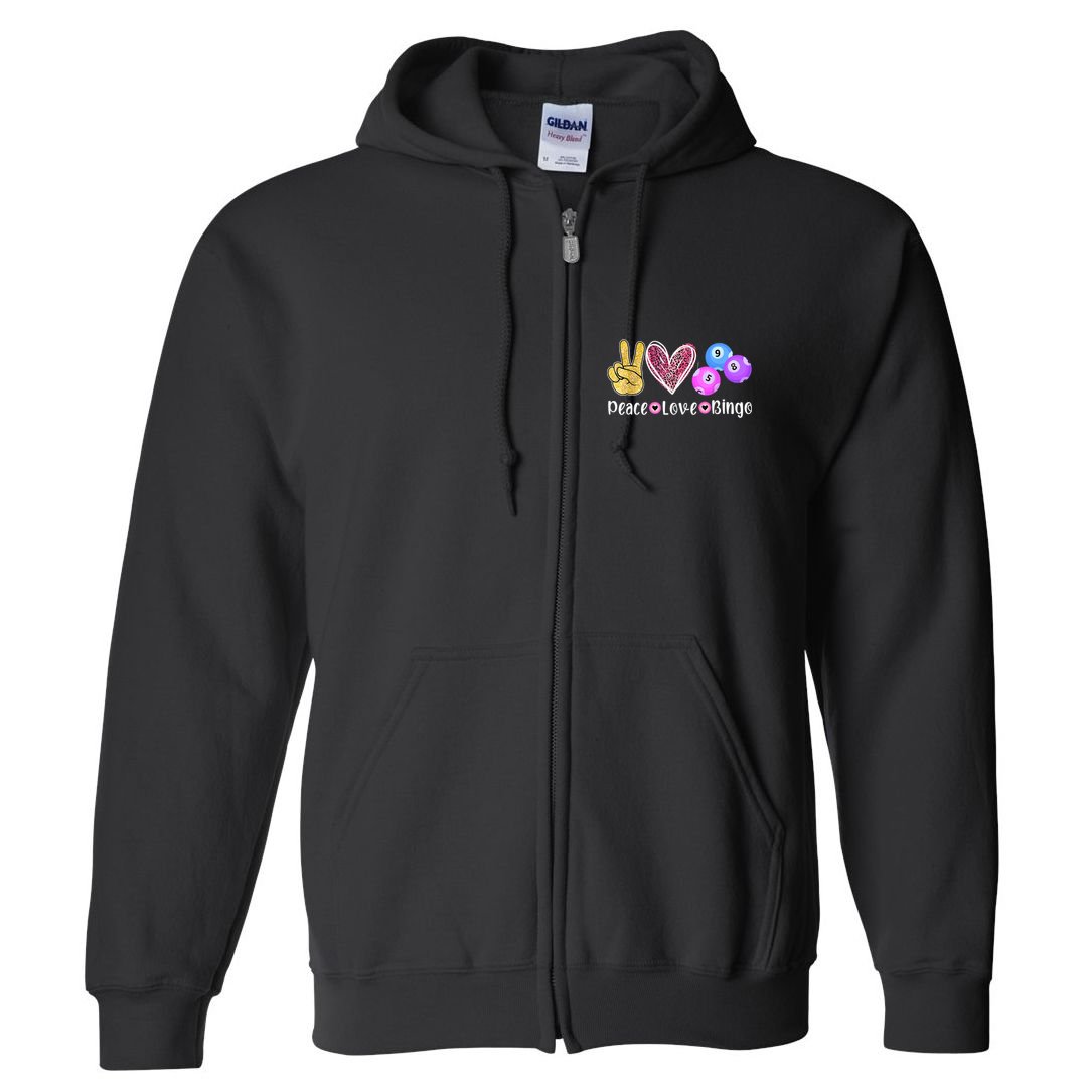 Peace Love Bingo Funny Bingo Lover Full Zip Hoodie