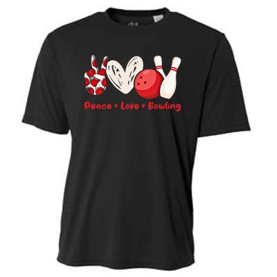 Peace Love Bowling Gift Bowling Lovers Bowlers Gift Cooling Performance Crew T-Shirt