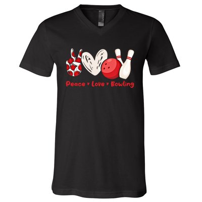 Peace Love Bowling Gift Bowling Lovers Bowlers Gift V-Neck T-Shirt