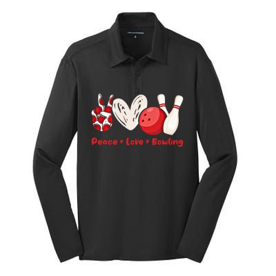 Peace Love Bowling Gift Bowling Lovers Bowlers Gift Silk Touch Performance Long Sleeve Polo