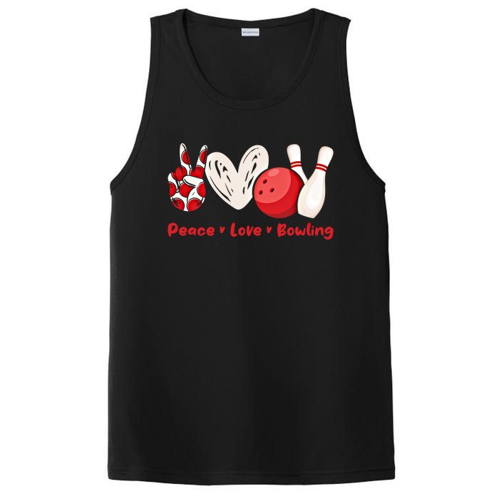 Peace Love Bowling Gift Bowling Lovers Bowlers Gift PosiCharge Competitor Tank