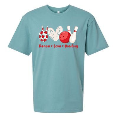 Peace Love Bowling Gift Bowling Lovers Bowlers Gift Sueded Cloud Jersey T-Shirt