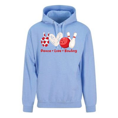 Peace Love Bowling Gift Bowling Lovers Bowlers Gift Unisex Surf Hoodie