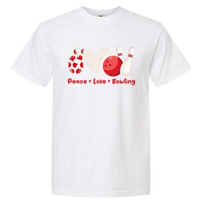 Peace Love Bowling Gift Bowling Lovers Bowlers Gift Garment-Dyed Heavyweight T-Shirt