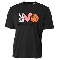 Peace Love Basketball Heart for Wo Teens Tween Girls Cooling Performance Crew T-Shirt