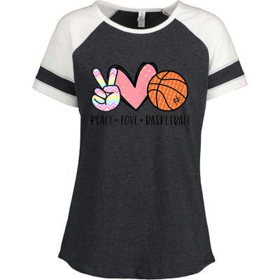 Peace Love Basketball Heart for Wo Teens Tween Girls Enza Ladies Jersey Colorblock Tee