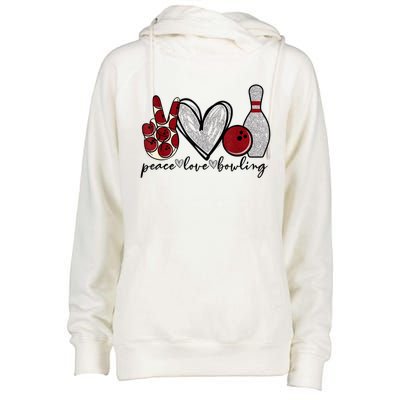 Peace Love Bowling Funny Bowling Lover Womens Funnel Neck Pullover Hood