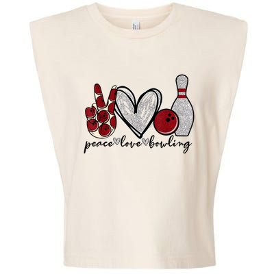 Peace Love Bowling Funny Bowling Lover Garment-Dyed Women's Muscle Tee