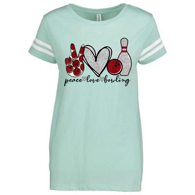 Peace Love Bowling Funny Bowling Lover Enza Ladies Jersey Football T-Shirt