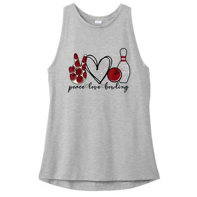 Peace Love Bowling Funny Bowling Lover Ladies PosiCharge Tri-Blend Wicking Tank