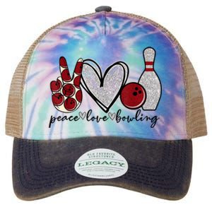 Peace Love Bowling Funny Bowling Lover Legacy Tie Dye Trucker Hat