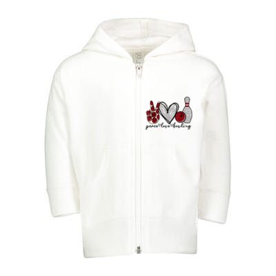 Peace Love Bowling Funny Bowling Lover Toddler Zip Fleece Hoodie